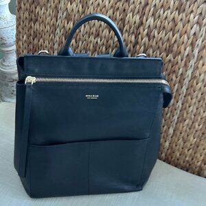 Mina Baie Black Leather Harper Full Size Diaper Bag Backpack ~ Used Very Little